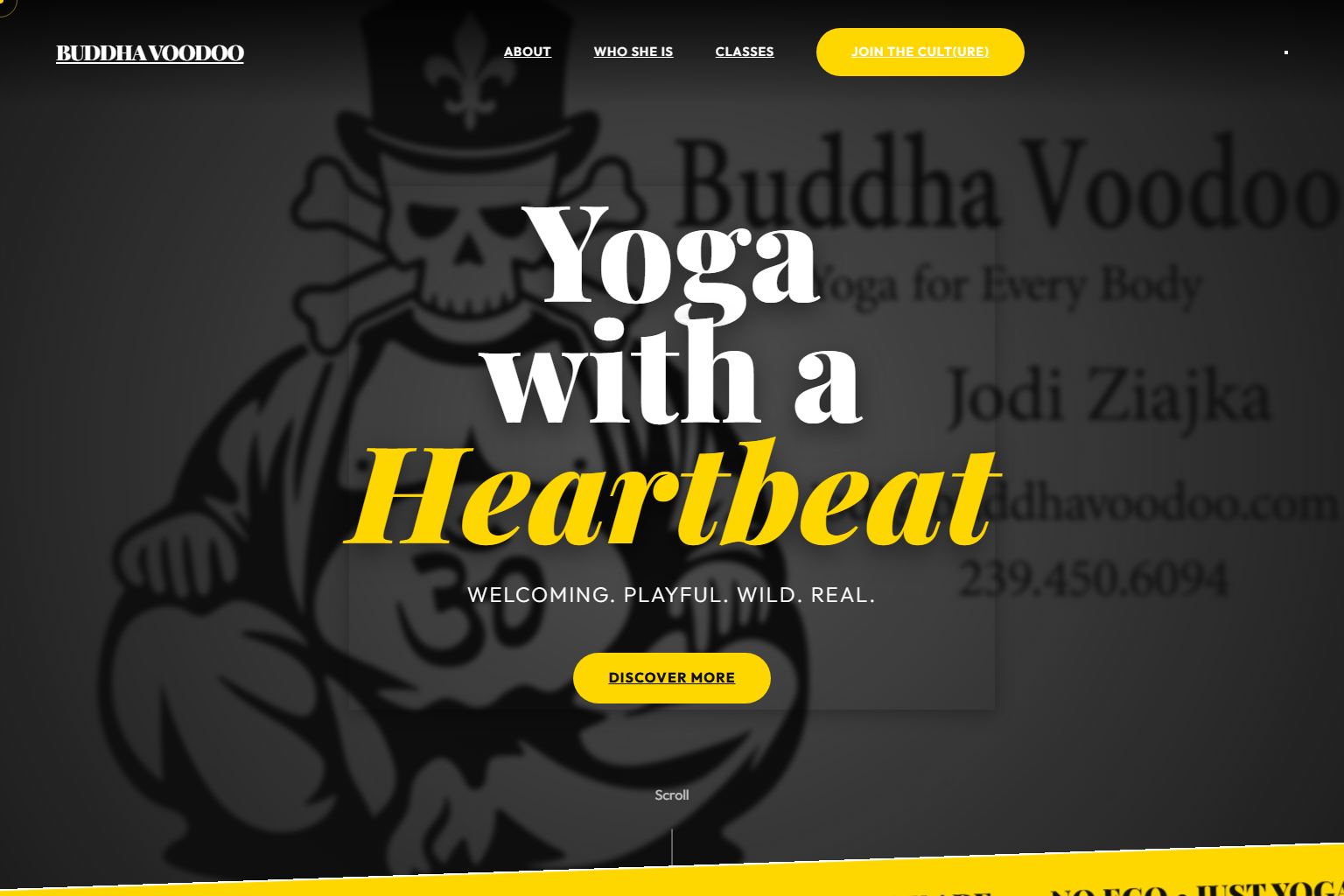 Screenshot of the Buddha Voodoo yoga website home page