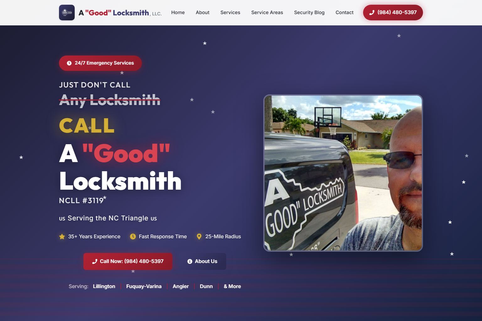Screenshot of the A Good Locksmith website home page