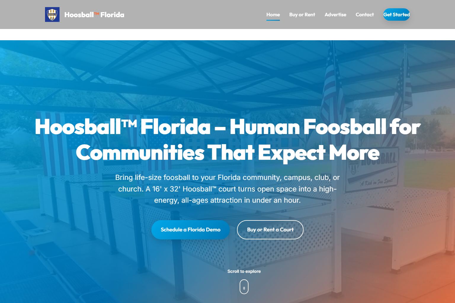 Screenshot of the Hoosball Florida website home page