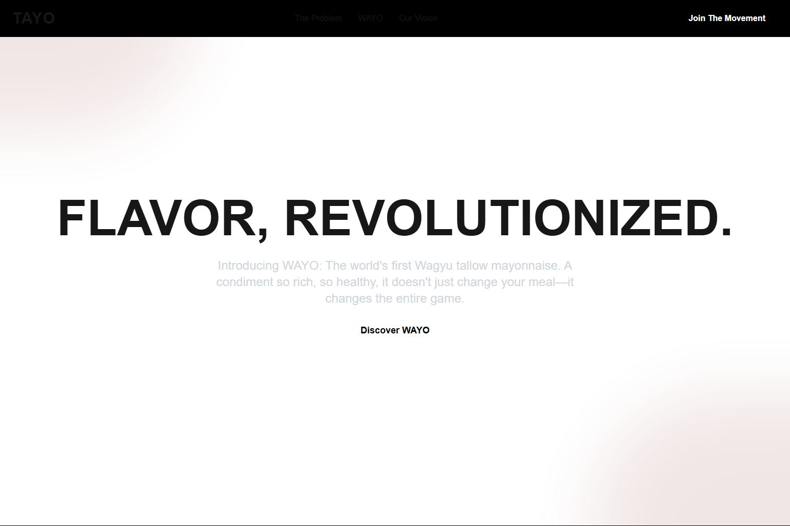 Screenshot of the WAYO by Tayo Condiments landing page