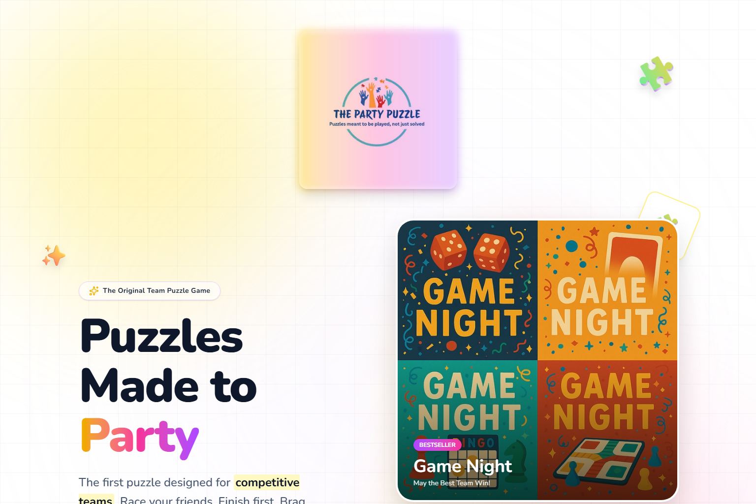Screenshot of The Party Puzzle landing page